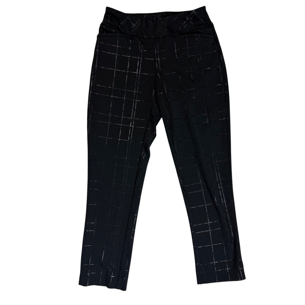Tail Activewear Womens Golf Pants Black Silver Metallic Grid Plaid Size 6 Ankle